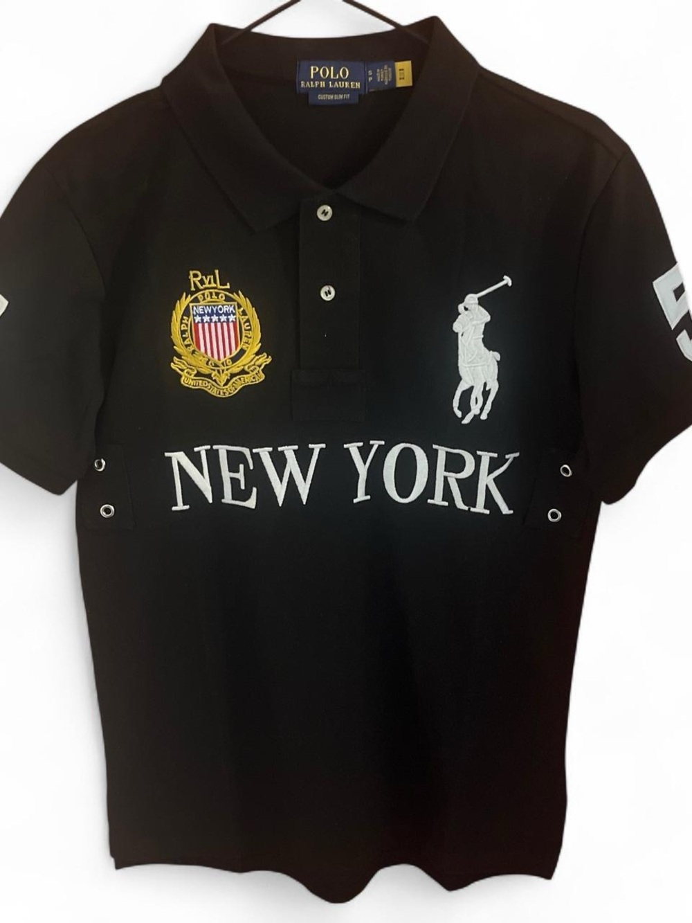 Polo by Ralph Lauren Black Polo Shirt with White Logo and Yellow Crest